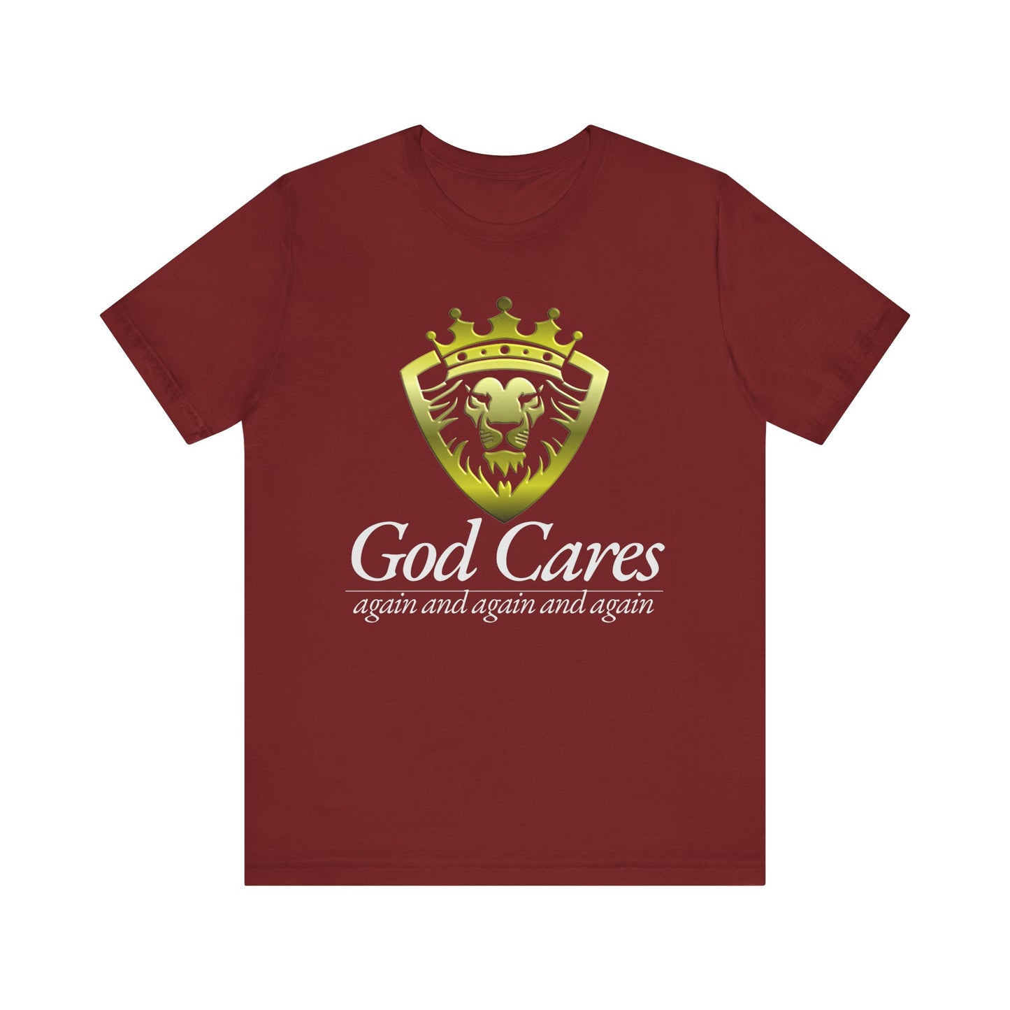 God Cares - Lion Shield - Inspiring Unisex Short Sleeve Tee