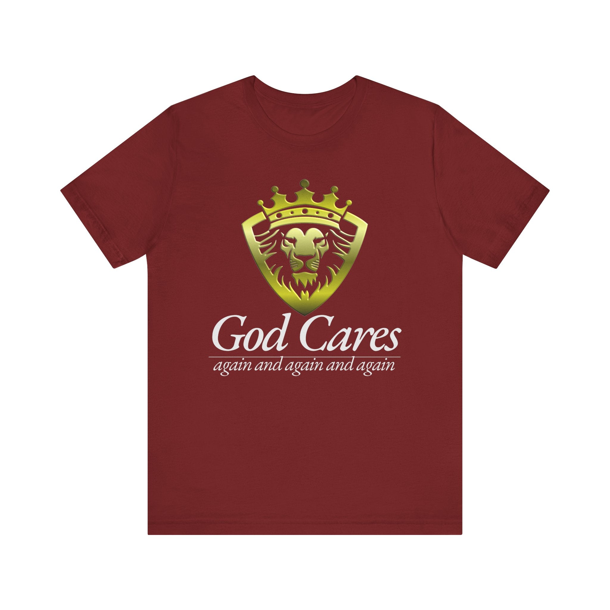 God Cares - Lion Shield - Inspiring Unisex Short Sleeve Tee