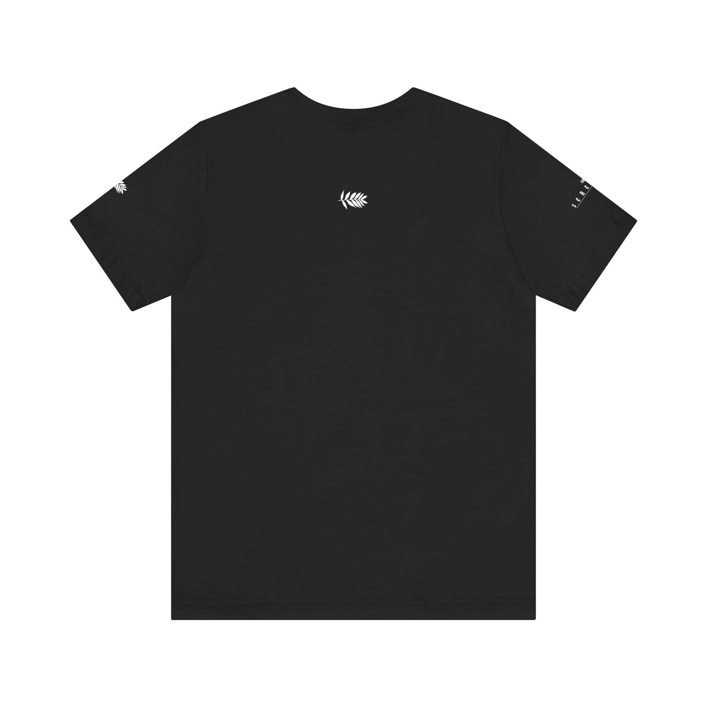 "SERENITY Thin Print on Black" - Unisex Jersey Short Sleeve Tee in Casual Comfort, Perfect for Everyday Wear, Gifts, Home Relaxation, and Summer Outings
