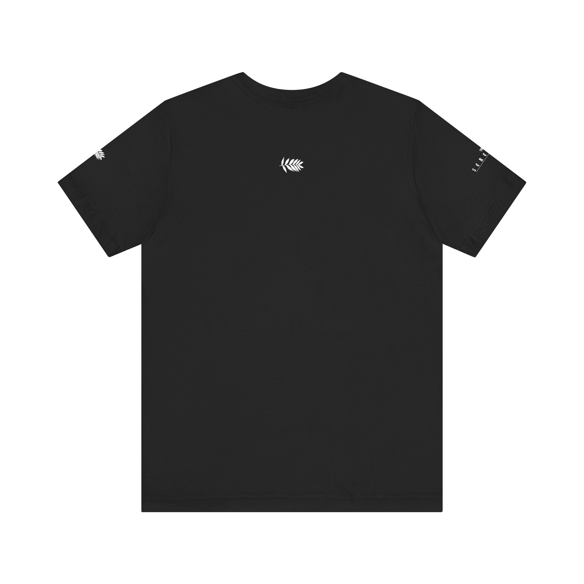 "SERENITY Thin Print on Black" - Unisex Jersey Short Sleeve Tee in Casual Comfort, Perfect for Everyday Wear, Gifts, Home Relaxation, and Summer Outings
