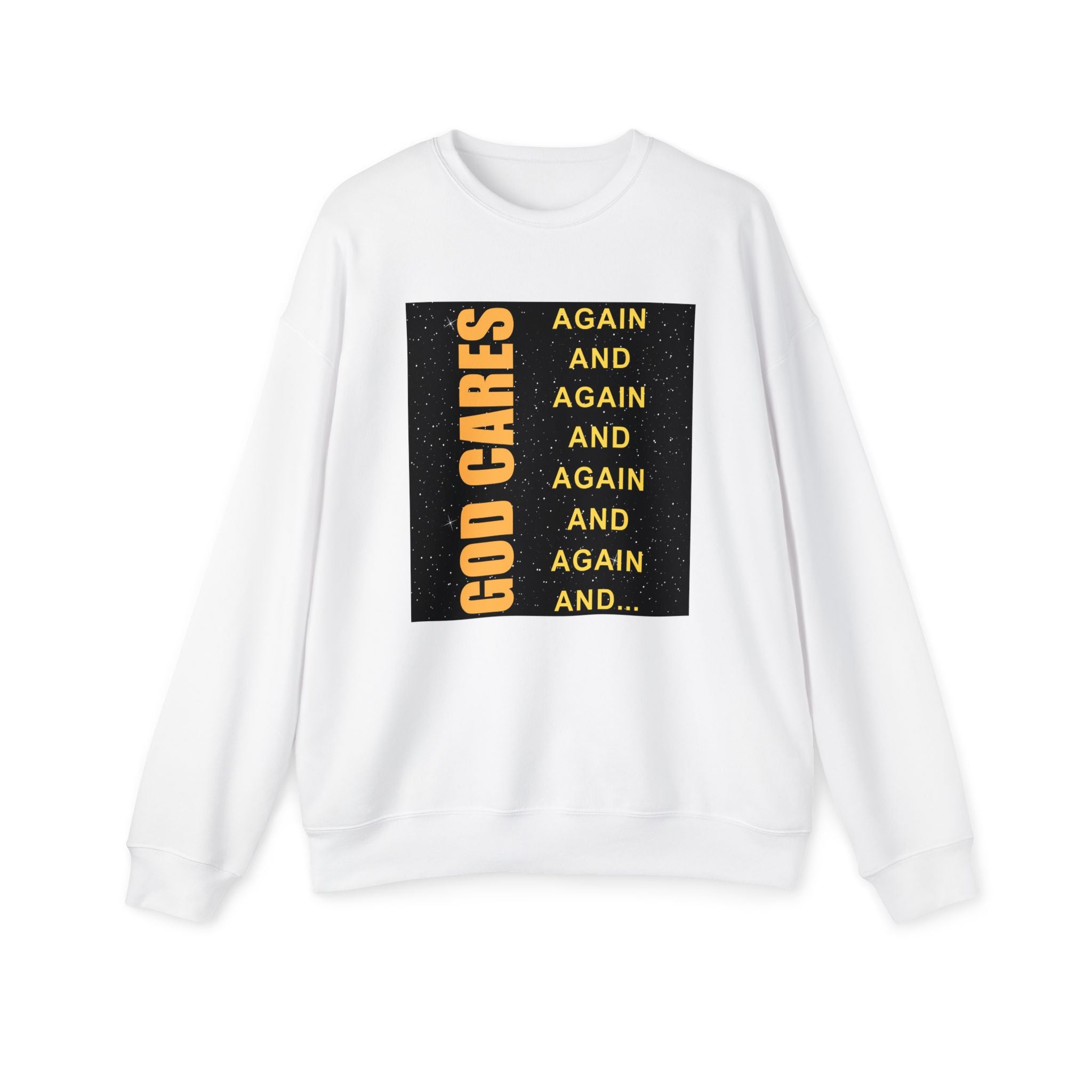 God Cares - Again and Again and... WOMAN Drop Shoulder Sweatshirt - Cozy Gift for Faith, Inspirational Apparel, Perfect for Everyday Wear, Religious Fashion, [...]