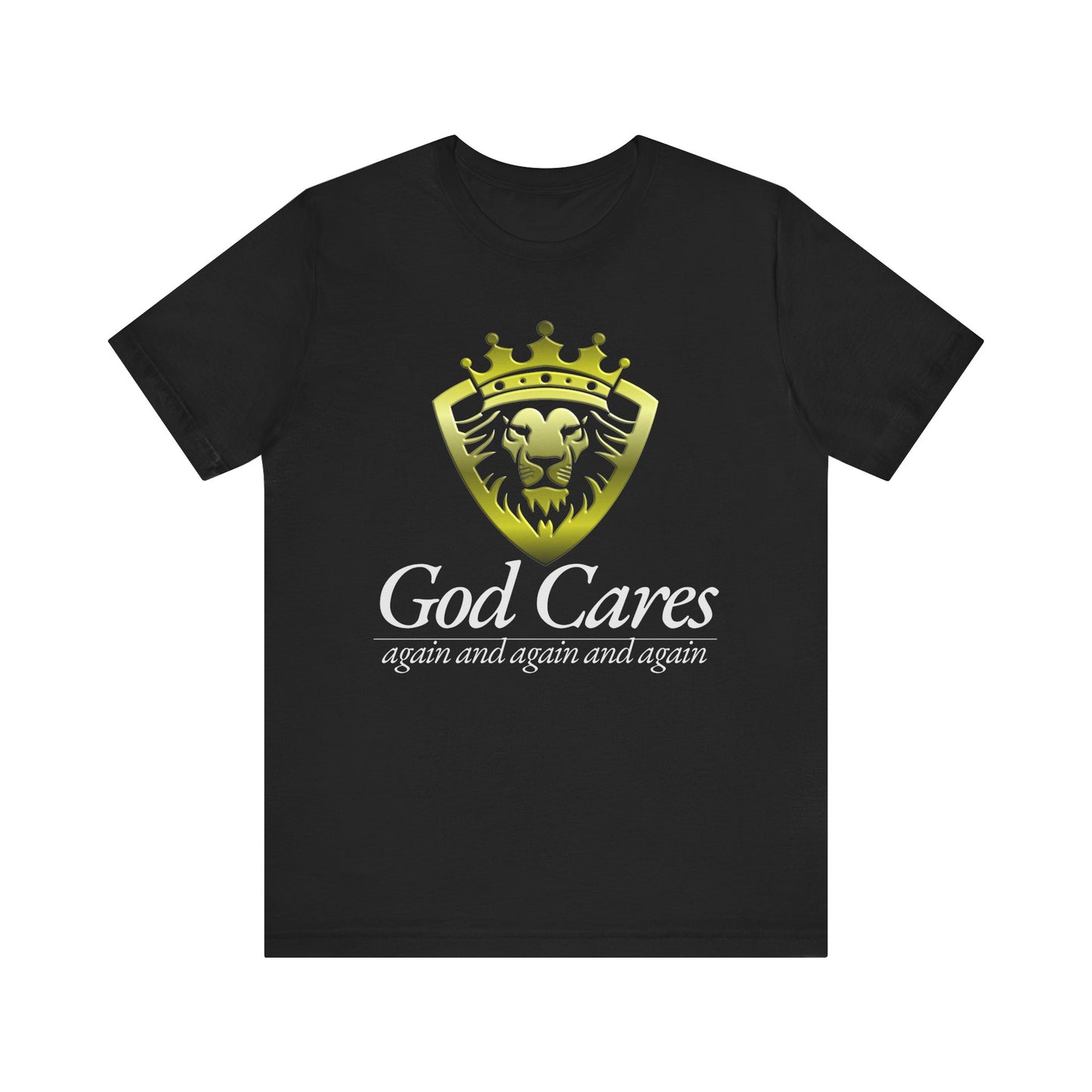 God Cares - Lion Shield - Inspiring Unisex Short Sleeve Tee