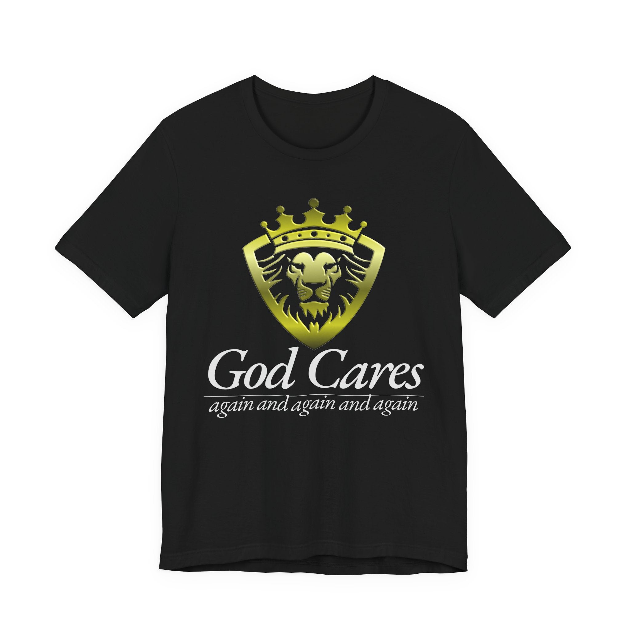 God Cares - Lion Shield - Inspiring Unisex Short Sleeve Tee