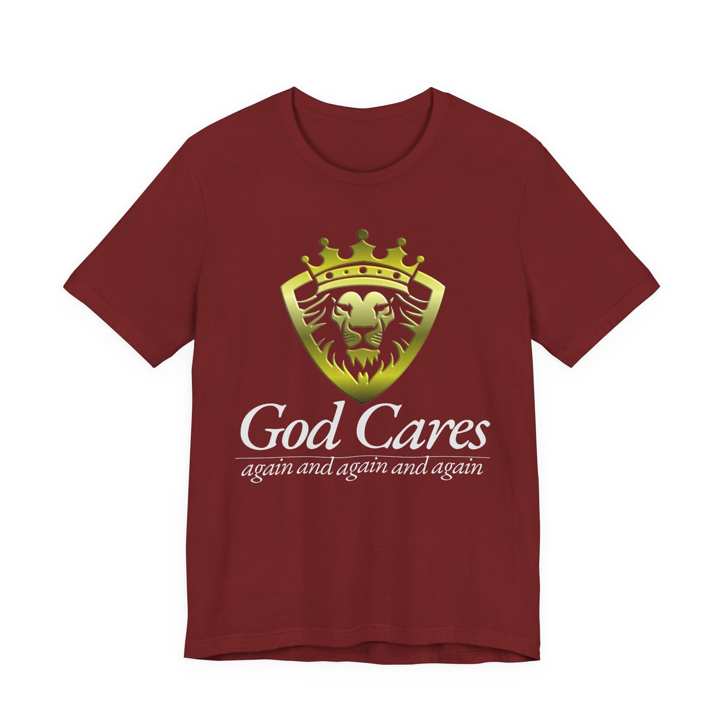 God Cares - Lion Shield - Inspiring Unisex Short Sleeve Tee